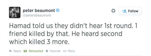 redphilistine:  Peter Beaumont, journalist for The Guardian in Gaza, on the shelling that killed four children playing on the beach [tweet] [tweet] [tweet] 