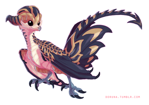 A scaly chicken dragon ~ Based on a sweet hen I once had. She was a Barbu de Watermael breed and her