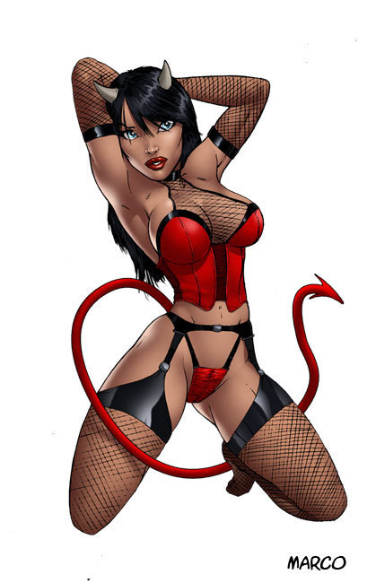 Porn Pics naughtyhalloweenart:  Devil Girl Pinup by