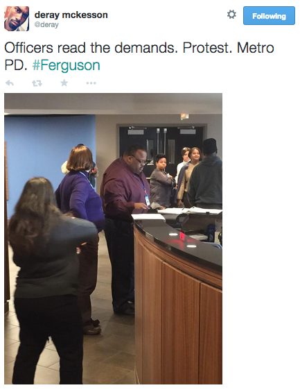 socialjusticekoolaid:   HAPPENING NOW (12/31/14): Ferguson St Louis protesters are demonstrating out front and occupying inside of St Louis Metropolitan PD HQ. Arrests have been made and pepper spray has been used. We’re closing out 2014 strong and