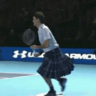oh-glasgow:Roger Federer in a kilt playing against Andy Murray in Glasgow tonight. Looking pretty sw