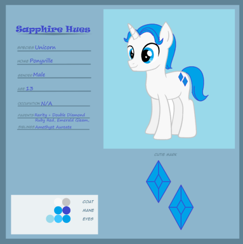 Mane 6 Kids Pt. 3Here are my OC’s for Rarity’s family.Rarity x Double DiamondRuby RedEmerald GleamSa