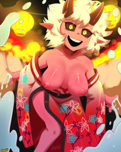 thehumancopier:   aight guys, heres the 5th spooktober and its a Mina  AND its the Mina as an Oni   [pixiv] [Kofi] [patreon] [twitter]   [Commish Form] 