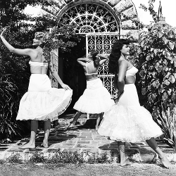 vintagegal:  Bettie Page, Kathleen Stanley, and Bunny Yeager posing for a petticoat fashion line. Bunny shot this using a self timer c. 1950s 