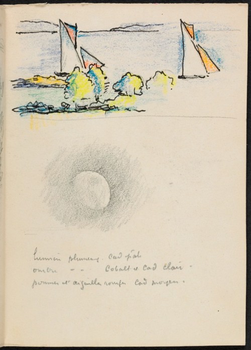 A Bay with Sailing Boats, a Sketch of the Moon; verso: blank page, Henri-Edmond Cross, 19th-20th cen