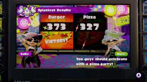 bluedragonkaiser:  tlrledbetter:  n-zapper-fynn:  Team Burger won the 8th Splatfest. Good game to both teams.  I got some leftover pizza from yesterday (despite being on Team Burger), so I’ll do that, Marie.  Glad that triple cheeseburger I ate yesterday