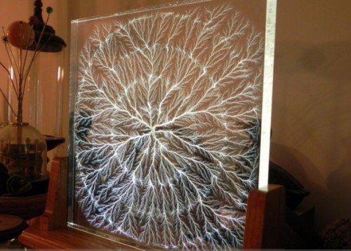 This is art created with clear acrylic, they shoot electricity equivalent to lightening through it a