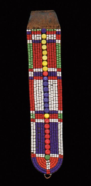 Beaded Earflaps from the Masai people of Kenya. 20th century,Leather embroidered with glass beads an