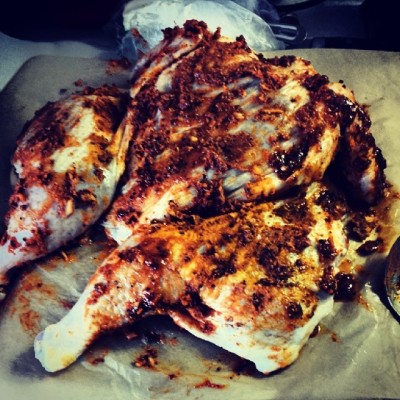 Peruvian marinated Chicken… time to marinate this girl for two days. Then comes the Aji Verde Chili sauce.