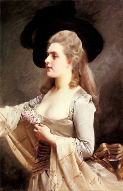 classic-art: An Elegant Lady in a Black Hat Gustave Jean Jacquet  