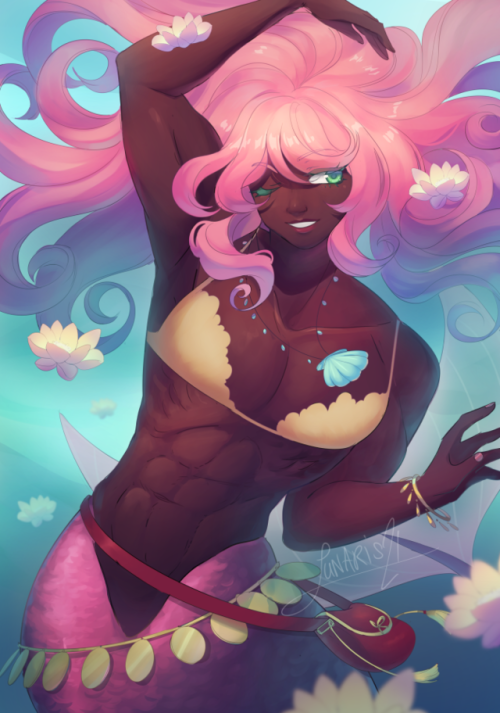 lunarisdraws: EDIT: I was so tired I forgot to add the patreon link to this OR EVEN MENTION ITS A PATREON PRINT I was originally going to put three mermaids in this print, but I wanted to make it simpler so I could get it done on time…. but then I made