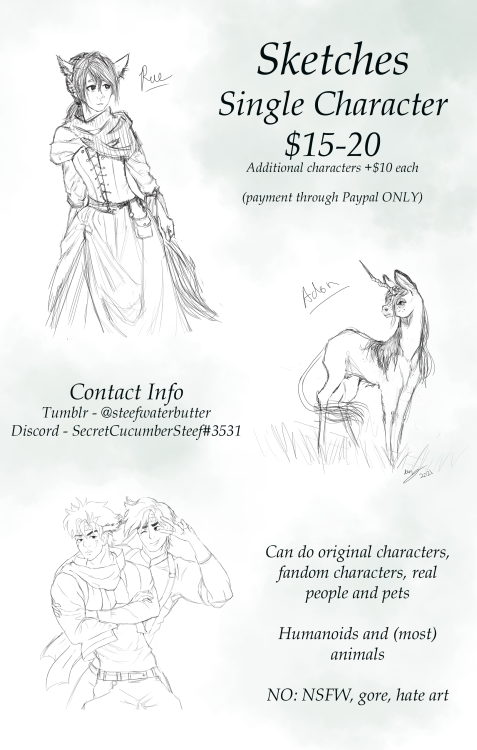 steefwaterbutter: Commissions are OPENPayment through Paypal, half upfront after sketch.Feel free to