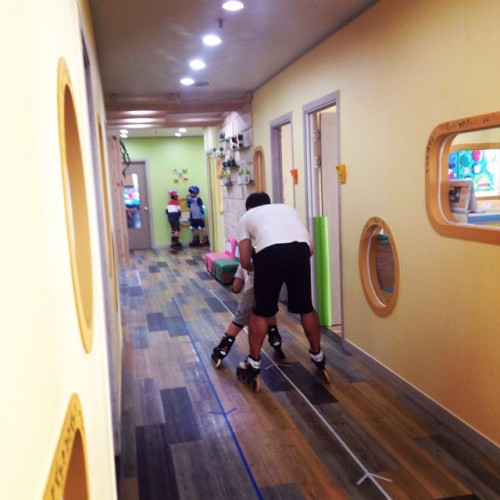 Casual rollerblading lesson in the corridor. #kindergarten #southkorea