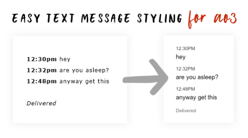 museaway:If you’re looking for an easy way to style text messages on AO3 so they look a little more 