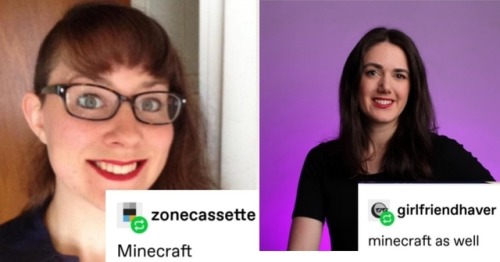 [image description: a series of photos of former and current polygon employees, overlaid with clips 