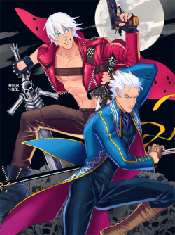 neukgol:it’s bit late but celebrating the announcement of Devil May Cry 5, drawing my favorite DMC3 boys🎉🎉🎉🎉🎉