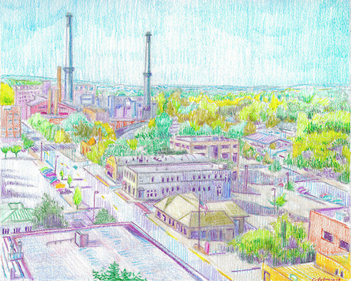 5th st from above - wax crayon on bristol vellum, 12x15