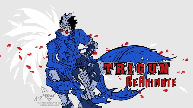 A fan art illustration of Vash the Stampede from the anime and manga Trigun.