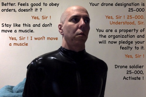 Trying some hypnosis photo manipulation serie, brainwashing into a bald drone soldier. Tell me what 