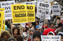 fuckyeahmarxismleninism:New York City: March Against Islamophobia and Racism from CNN to Fox News, February 14, 2015#MuslimLivesMatter#ChapelHillShootingPhotos: American Muslims for Palestine NJ Chapter