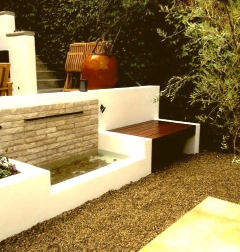 Los Angeles Patio GravelMid-sized Mediterranean Backyard Gravel Patio Fountain Design For The Fountain