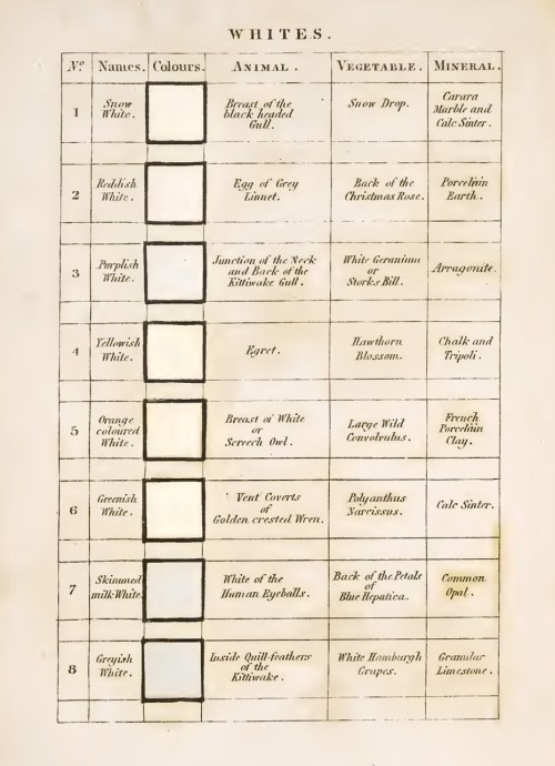 nobrashfestivity:   Patrick Syme, Charts for Werner’s Nomenclature of Colours: Adapted to Zoology, Botany, Chemistry, Mineralogy, Anatomy, and the Arts, 1821 Via brainpickings 