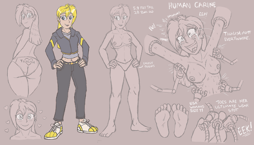 Finally decided to commit to drawing a ref sheet for Human Carine. &lt;3She&rsquo;s a total Tickle a