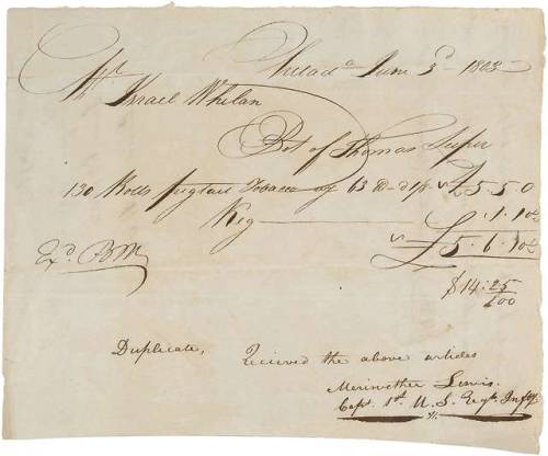 todaysdocument: Receipt for 130 Rolls of Pigtail Tobacco Purchased by Meriwether Lewis for the Exped