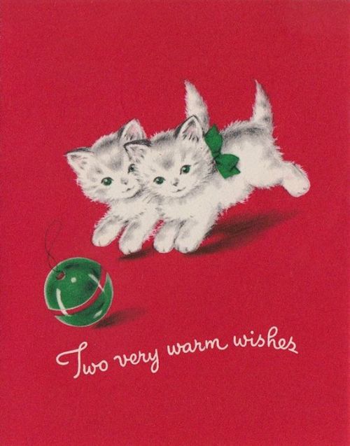 jesschristmasica:“Two very warm wishes” Vintage Christmas Kittens