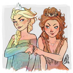 themarysue:  Elsa, meet Margaery, Margaery, meet Elsa.  &ldquo;Queens&rdquo; by VegliaSerena on DeviantArt. 