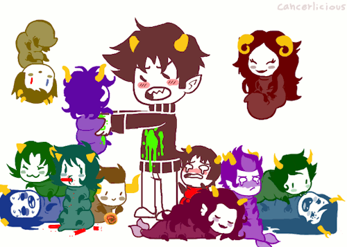 cancerlicious:karkat the grubsitter! ❤kankri and grub dancestorsjohn and baby kids