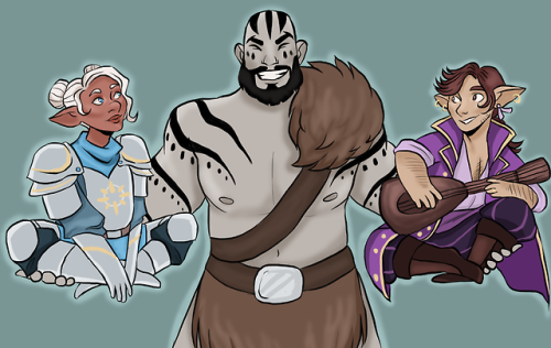 not-just-an-acrobat: Grog, Pike and Scanlan &lt;3 [image description: a drawing of Grog, holding