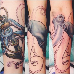 fuckyeahtattoos:  Started my sleeve today! Didn’t finish the whole octopus, but I’m still in love with it. Neil England @ Empire Tattoo, Somerville MA