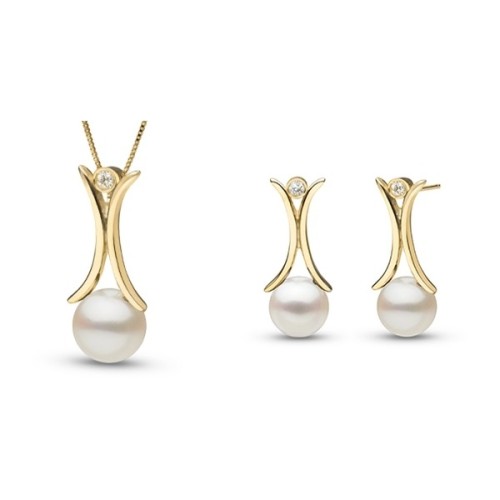 Joy Collection White Freshadama Pearl and Diamond Set ❤ liked on Polyvore (see more white jewelry)