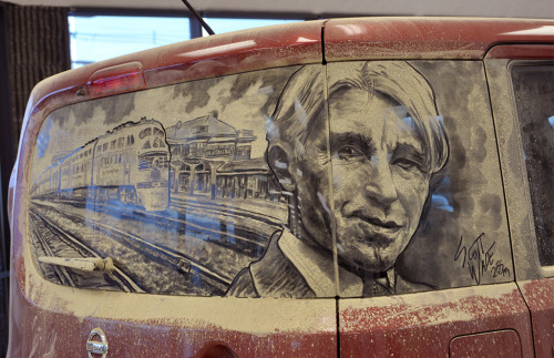 Scott Wade (dirty car art) : “This image (Carl sandburg) was created for a 2-day workshop with grade school kids from the Abingdon-Avon School District in Galesburg, Illinois.”