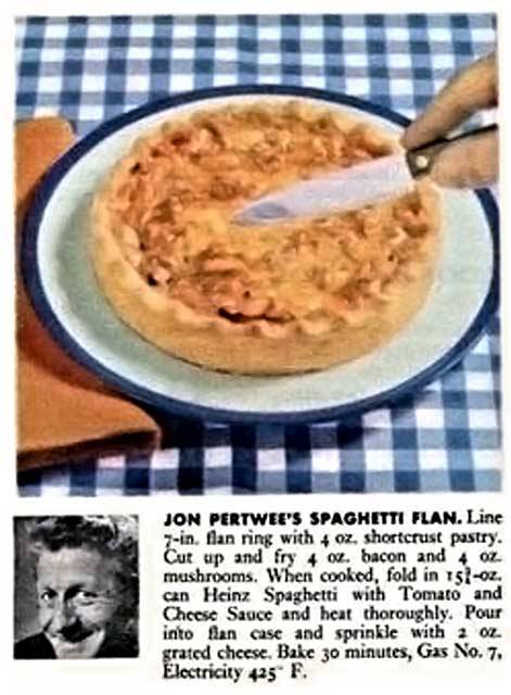 oldschoolsciencefiction:70sparty:Jon Pertwee’s Spaghetti Flan is my new jam(via spaghettiflan)Eating