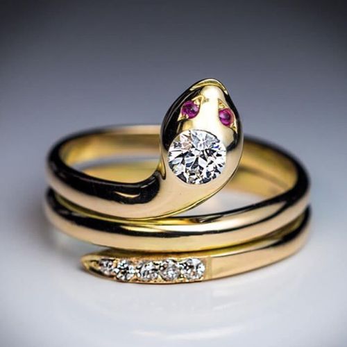 Sssssimply stunning 14k gold Victorian era snake ring with diamonds and rubies. Vienna, Austria circ