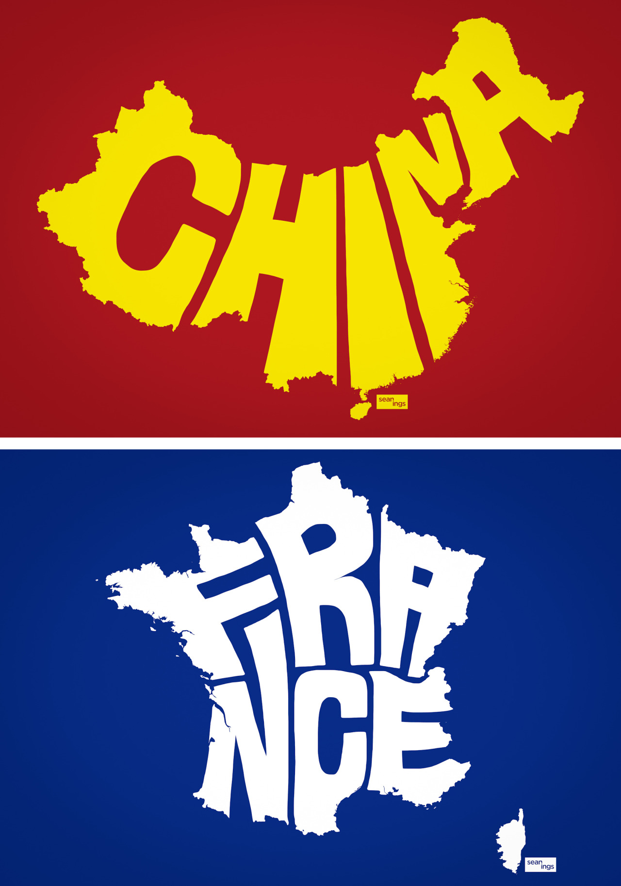 seanings:  Typographic Country Maps Buy These Shirts
