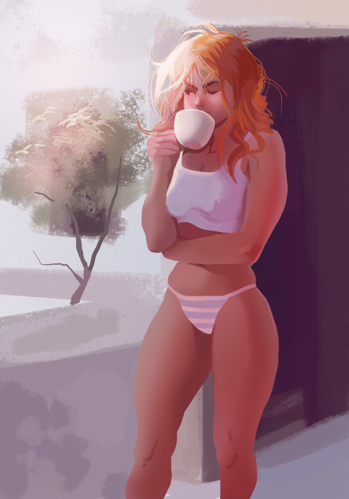 nealdanderson:Morning Coffee and bad bed hair.  hotness~ <3 <3 <3