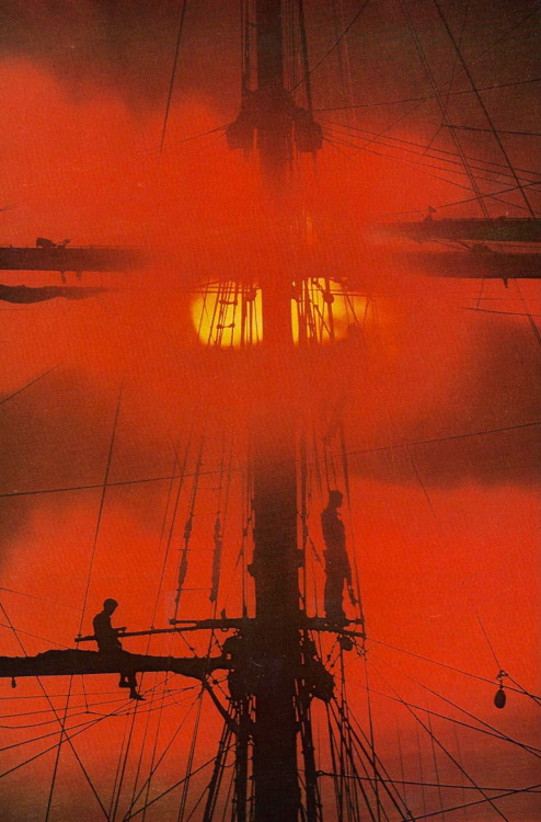 vintagenatgeographic: Sunrise behind an Argentine training ship National Geographic | June 1976