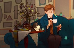 grace-kum:Newt Scamander having tea with