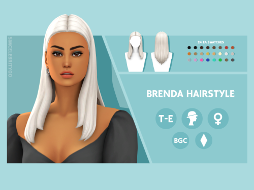 Brenda HairstyleMaxis Match HairstyleAvailable for Teens-Elders24 EA swatchesHat compatibleBGCDownlo