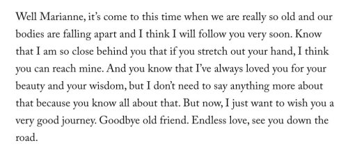 The note Leonard Cohen sent his old girlfriend Marianne Ihlen when she was dying.