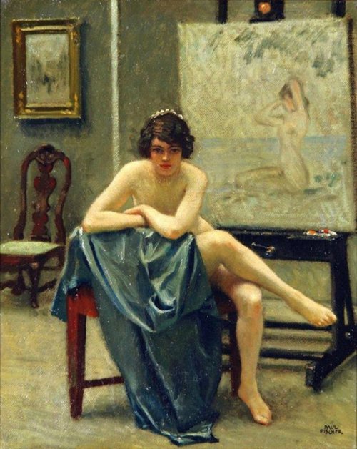 books0977:Seated Model in the Artist’s Studio. Paul Gustave Fischer (Danish, 1860-1934). Oil on canv