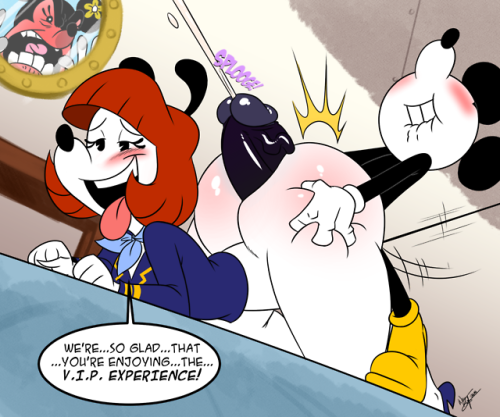 aeolusxxx:  Cruise Shipping  Mickey enjoys the many benefits of the deluxe package! And so is Erika!