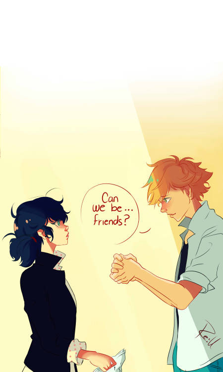 re-unknown:  “Can we be friends?”I love koe no katachi with madness and passion & Marinette deaf au by @  polkadotsdesign   brings me life @mahaliciouslyps: fucking Adrien’s hairI fucking forgot the freckles