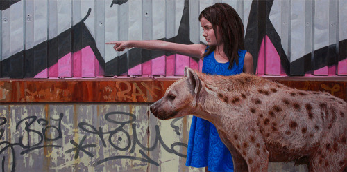 jedavu:  Hyperrealistic Paintings of Children and Animals Exploring Urban Remains by Kevin Peterson 