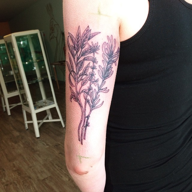 Tasha Cope Tattoos - Cute lil sage and rosemary tattoo for the very lovely  Lily 🖤 Sat like an absolute trooper, put me to shame 😂 | Facebook