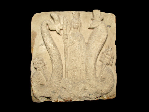 grandegyptianmuseum:Isis-Thermoutis, Demeter and AgathodaemonTablet depicting Isis-Thermoutis, Demet