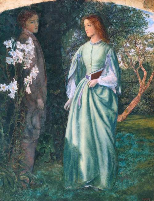 pre-raphaelisme:Aurora Leigh’s Dismissal of Romney (‘The Tryst’) by Arthur Hughes, 1860.